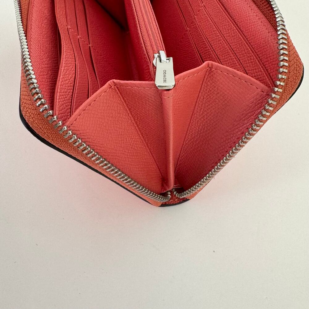 Coach Accordion Zip Around Leather Wallet Studded Embellished in Coral F55610 - Picture 7 of 11